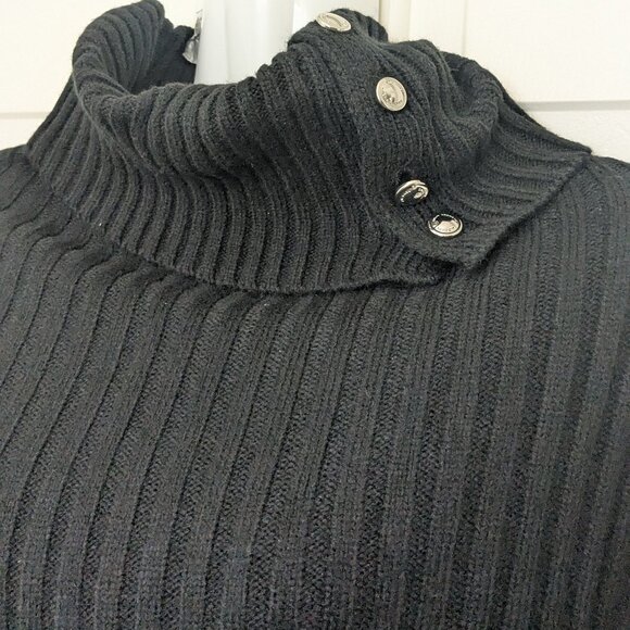 MICHAEL Michael Kors Women's Wide-Rib Button Turtleneck Poncho Black NWT - Picture 3 of 13